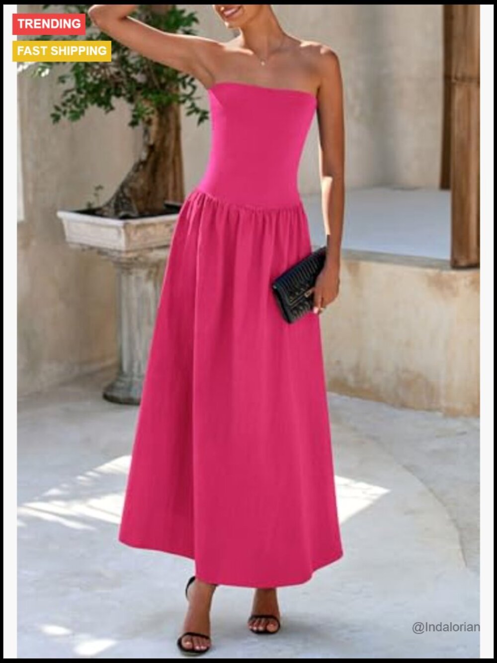 Strapless Maxi Dress with Pockets Flowy A-Line Summer Dress - Picture 3 of 7